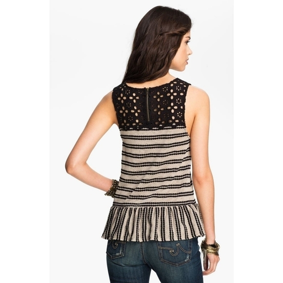 Free People Molly's Retro Eyelet Peplum Stripe Top - Picture 2 of 8